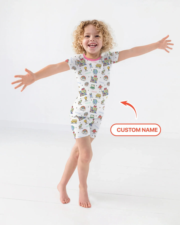 Custom Name Celebration Hundred Days Two Piece Short Sleeve Shorts Pajama Set