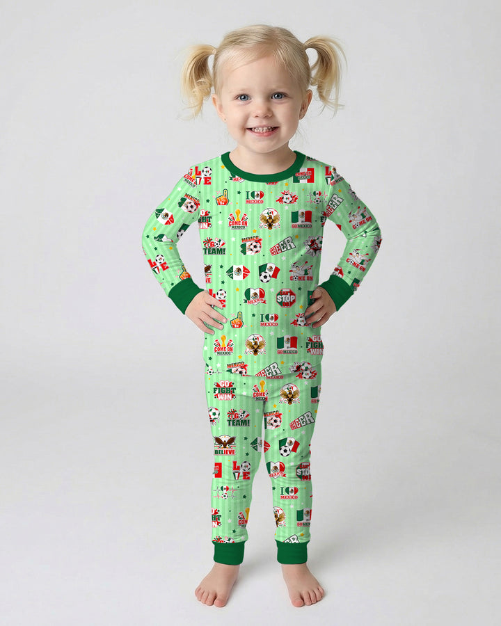 Soccer Game Day Go Team Mexico Family Matching Bamboo Two Piece Long Sleeve Pajama Set