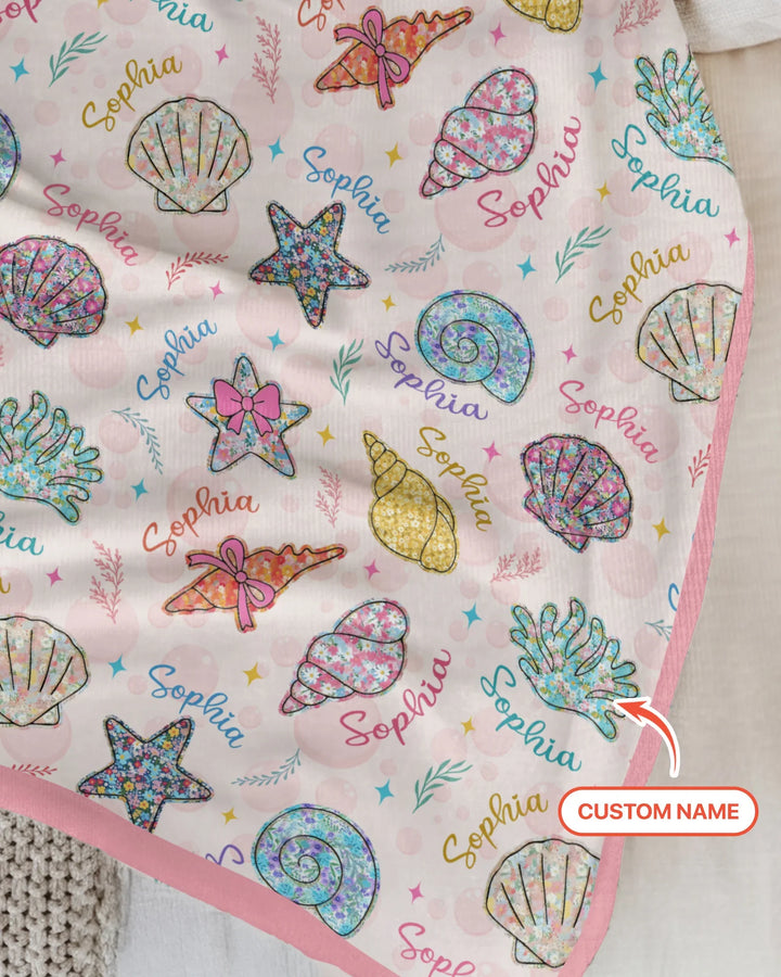 Custom Name Seaside Wildflower Summer Bamboo Blanket