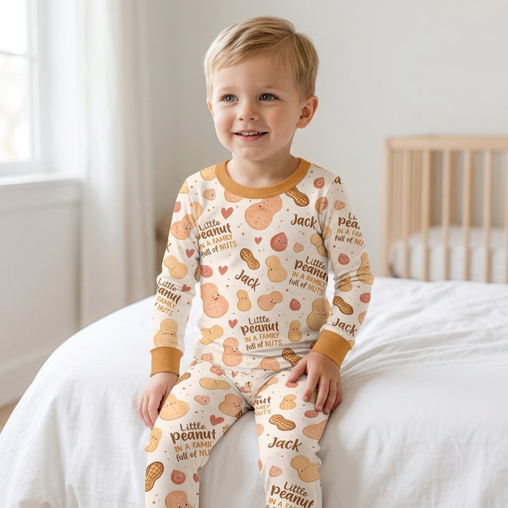 Custom Name Little Peanut In A Family Full Of Nuts Bamboo Two Piece Long Sleeve Pajama SeT
