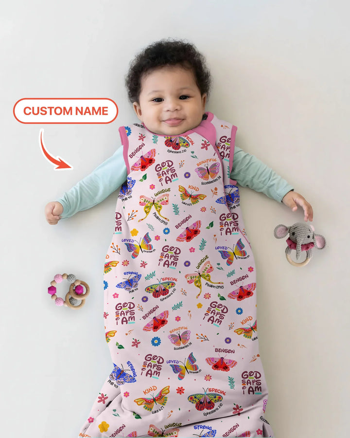 Nombre Personalizado Dios dice que soy Mariposa Bambú Saco de Dormir