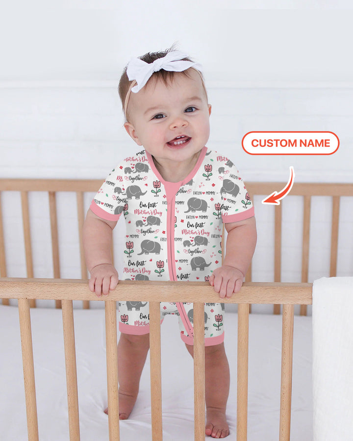 Custom Name Elephant Our First Mother's Day Shorty Zippy