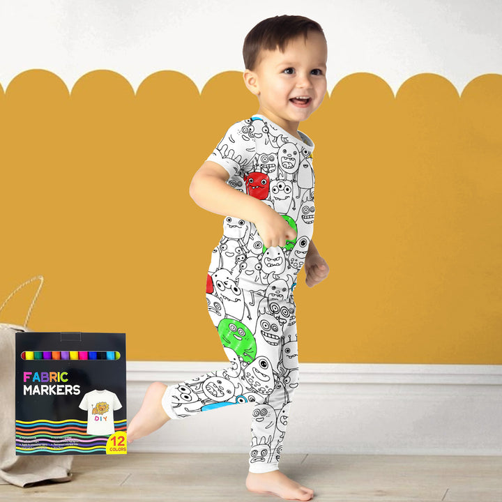 Monstrously Fun Colorable Halloween Two Piece Short Sleeve Pajama Set