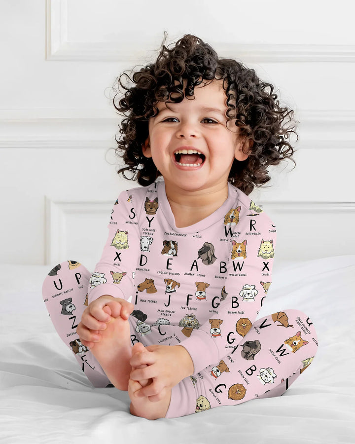 Funny Dogs Alphabet Two Piece Long Sleeve Pajama Set