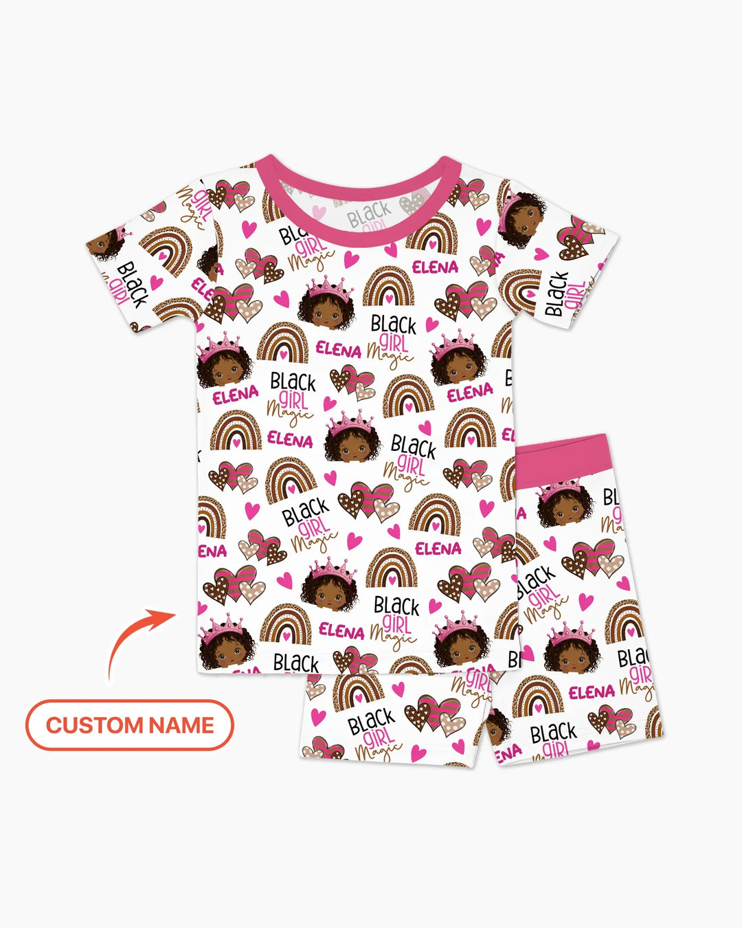 Conjunto de pijama de dos piezas de bambú con shorts y manga corta "Black Girl Magic" con nombre personalizado