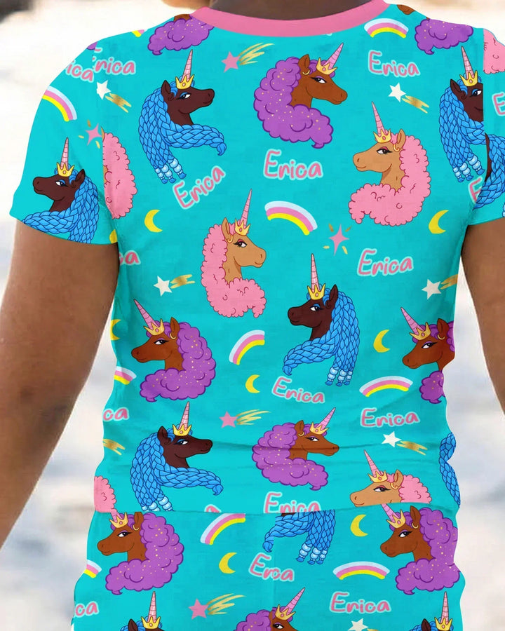 African Astro Unicorn Two Piece Short Sleeve Shorts Pajama Set