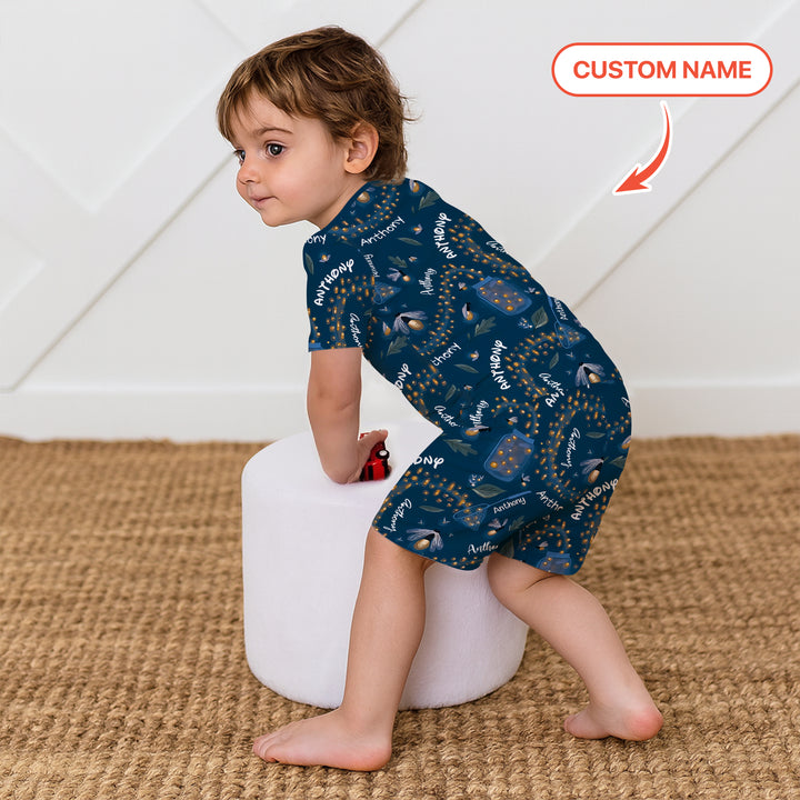 Custom Name Catching Fireflies Two Piece Short Sleeve Shorts Pajama Set