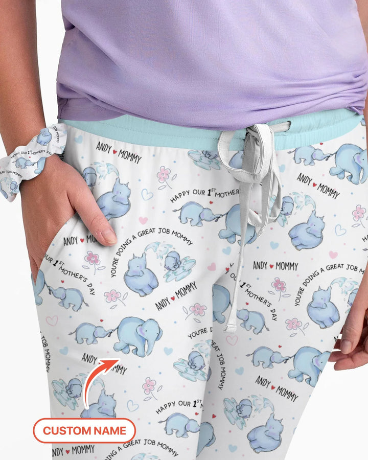 Custom Name Mother & Baby Elephant Women Pajama Set