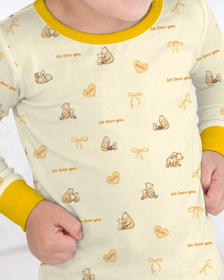 Sweat Yellow Mama Bear Two Piece Long Sleeve Pajama Set