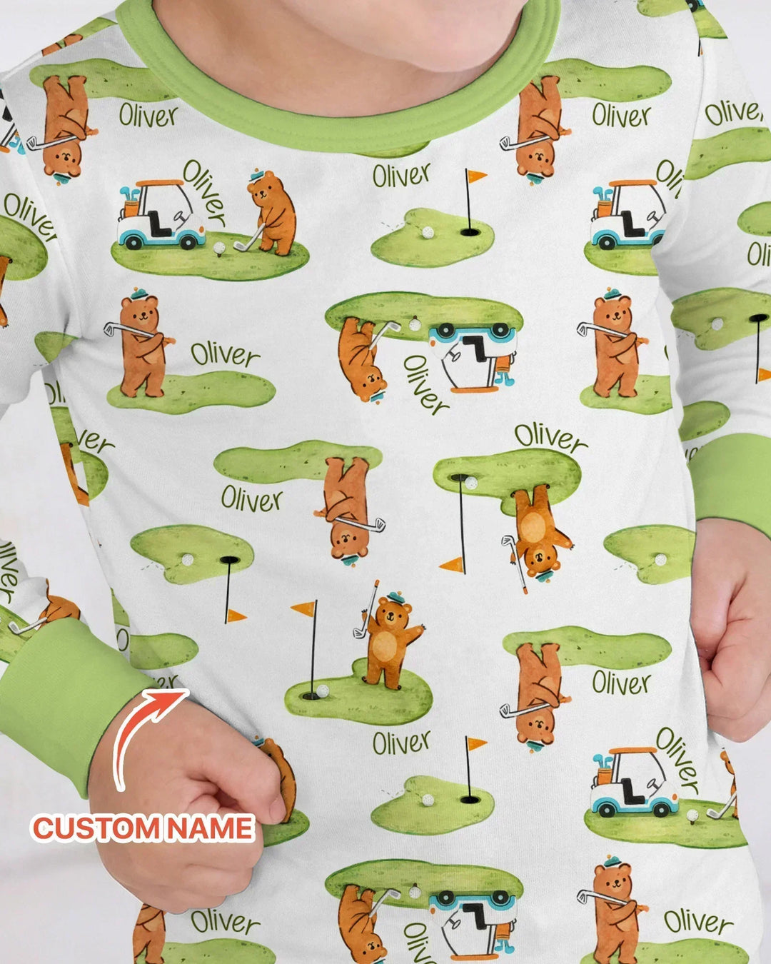 Custom Name Little Bear Golf Club Two Piece Long Sleeve Pajama Set