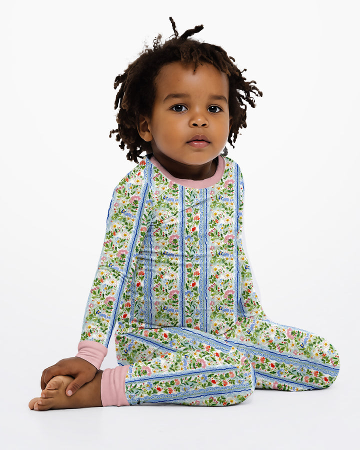 Paste Floral Girl Bamboo Two Piece Long Sleeve Pajama Set