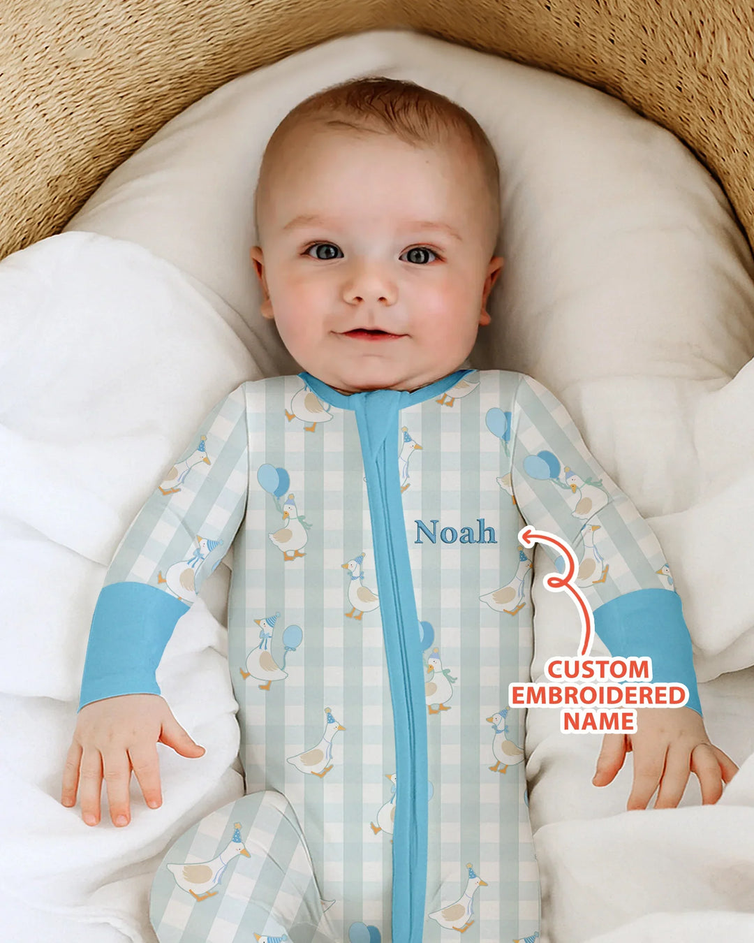 Custom Embroidered Birthday Boy/Girl Baby Bamboo Convertible Zippy