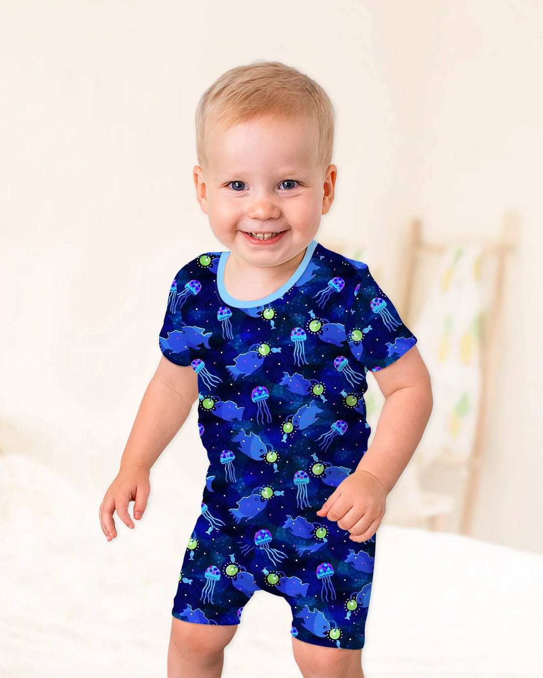 Happy Glow Fish Bamboo Two Piece Short Sleeve Shorts Pajama Set