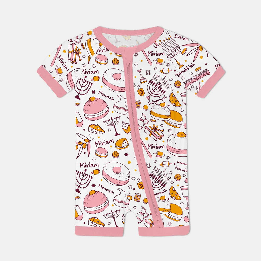 Happy Hanukkah Doodles Custom Name Family Matching Shorty Zippy