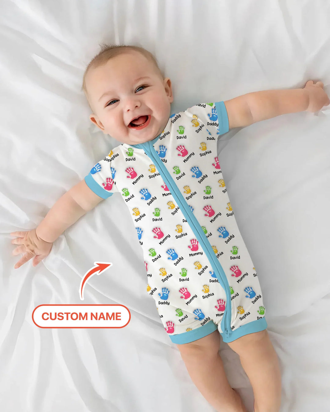 Primer Día de la Madre - Pijama de bambú con cremallera y estampado de huellas de manos