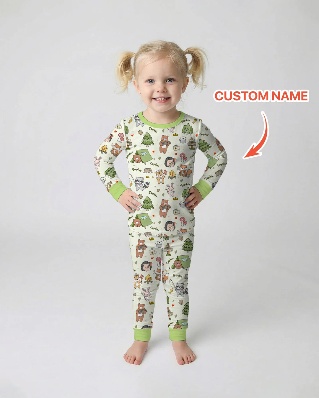 Custom Name Little Camp Buddies Bamboo Two Piece Long Sleeve Pajama Set