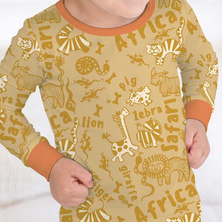 Handdrawn African Animals Two Piece Long Sleeve Pajama Set