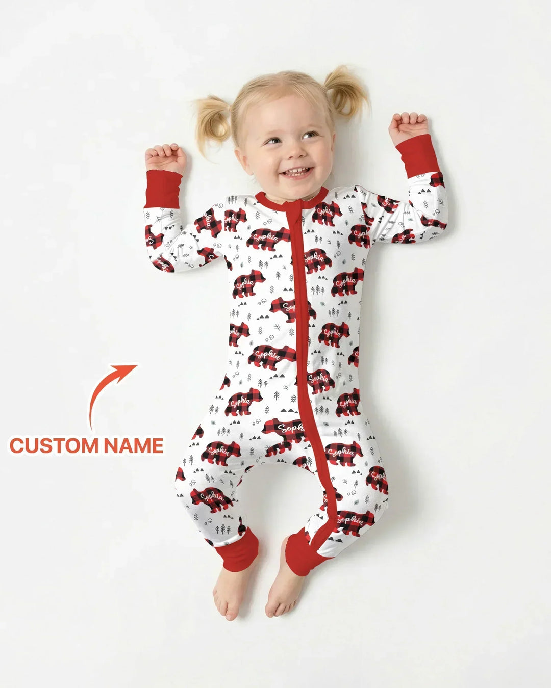 Oso familiar con nombre personalizado, a juego, de bambú convertible con cremallera