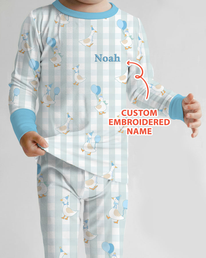 Custom Embroidered Birthday Boy/Girl Baby Bamboo Two Piece Long Sleeve Pajama Set