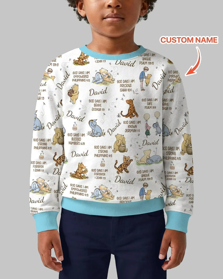 Custom Name God Says I Am Classic Bear Bamboo Crewneck Sweatshirt