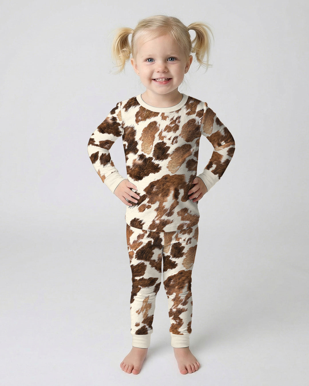 Trendy Cowhide Bamboo Two Piece Long Sleeve Pajama Set