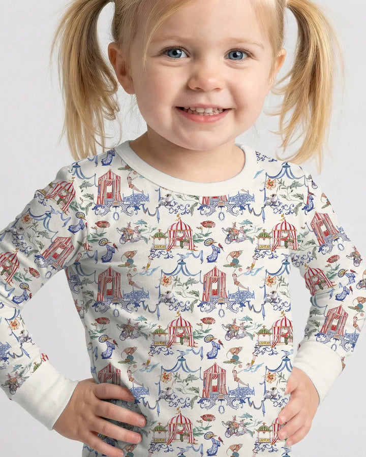 Vintage Lousiana Circus Toile Family Matching Bamboo Two Piece Long Sleeve Pajama Set