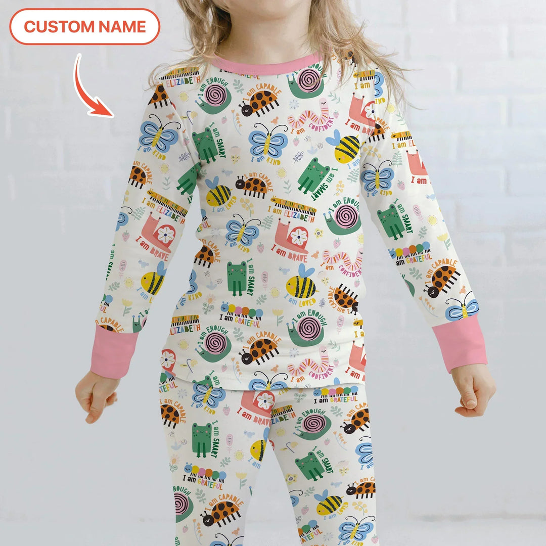 Spring Garden Custom Name Two Piece Long Sleeve Pajama Set