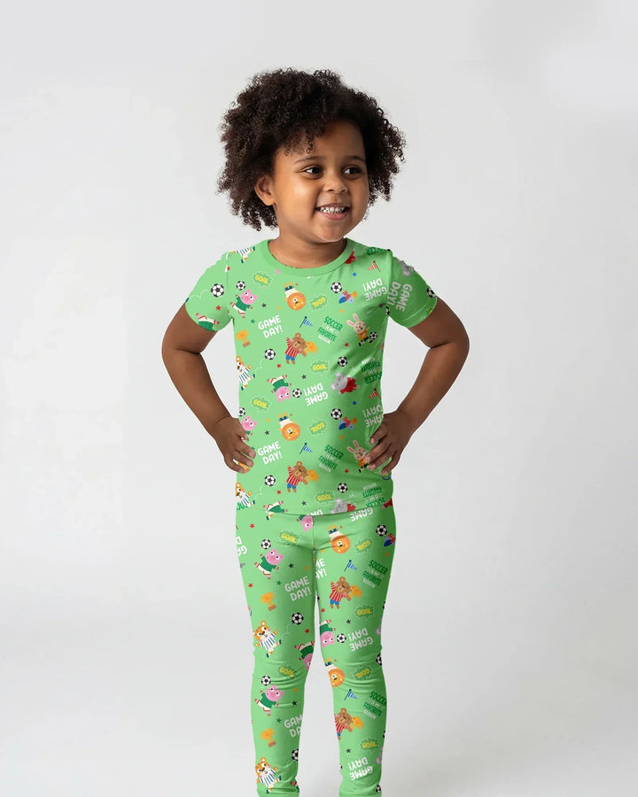 The World Cup Soccer Animals Bamboo Two Piece Short Sleeve Pajama Set