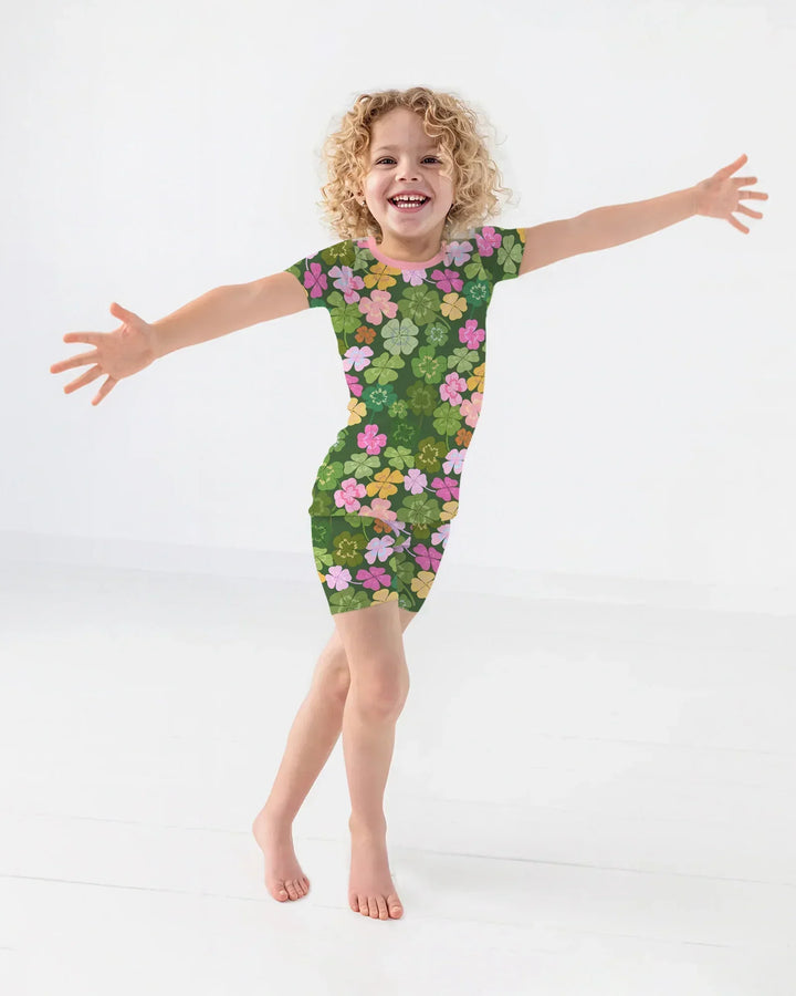 Lucky 4 Leaf Clover Two Piece Short Sleeve Shorts Pajama Set