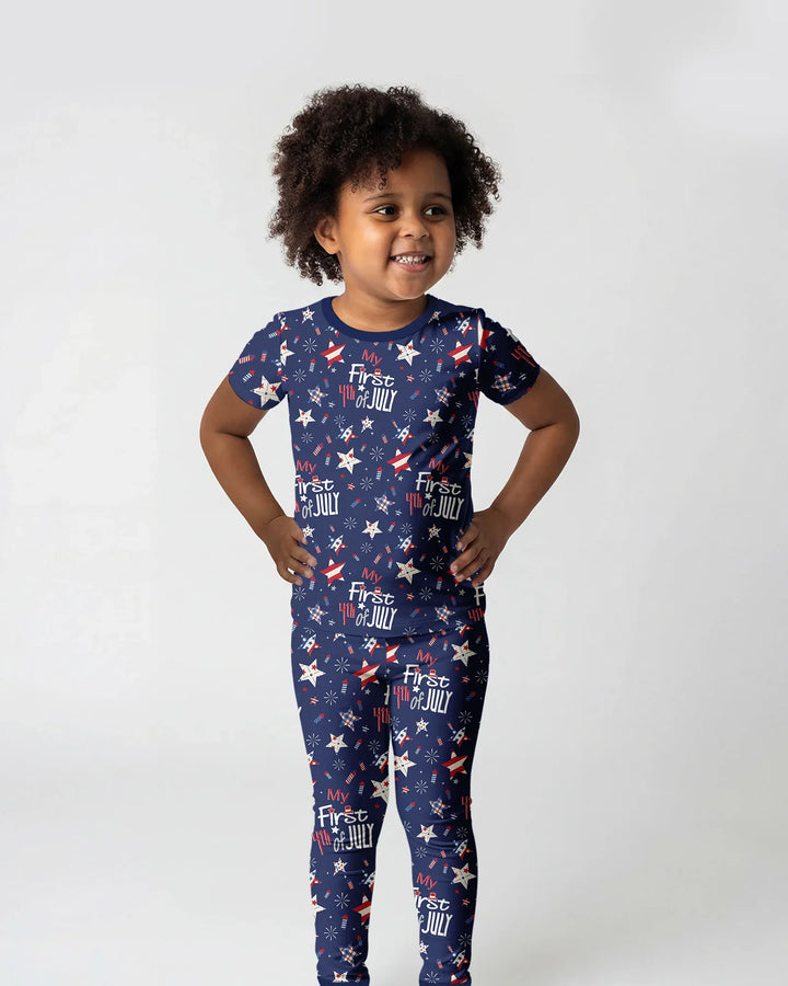 My First 4th of July Star Striped Bamboo Two Piece Short Sleeve Pajama Set
