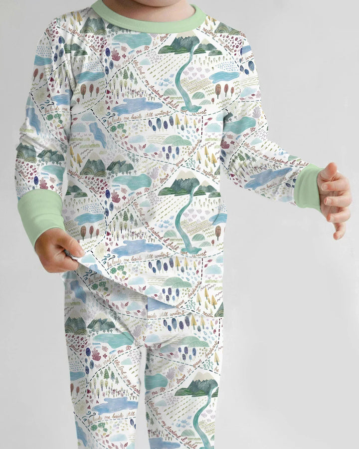 Whimsical Psalms 23 Map Two Piece Long Sleeve Pajama Set