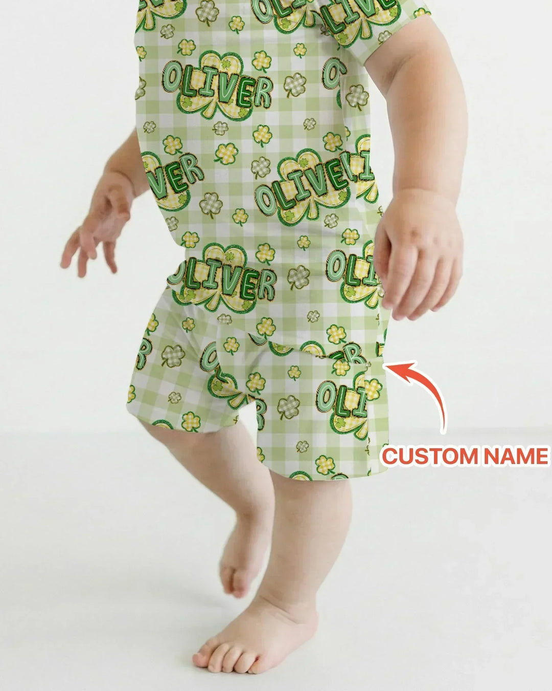 Lucky Shamrock Custom Name Two Piece Short Sleeve Shorts Pajama Set