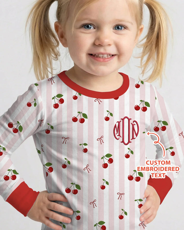Personalized Embroidered Monogram Letter Bamboo Two Piece Long Sleeve Pajama Set