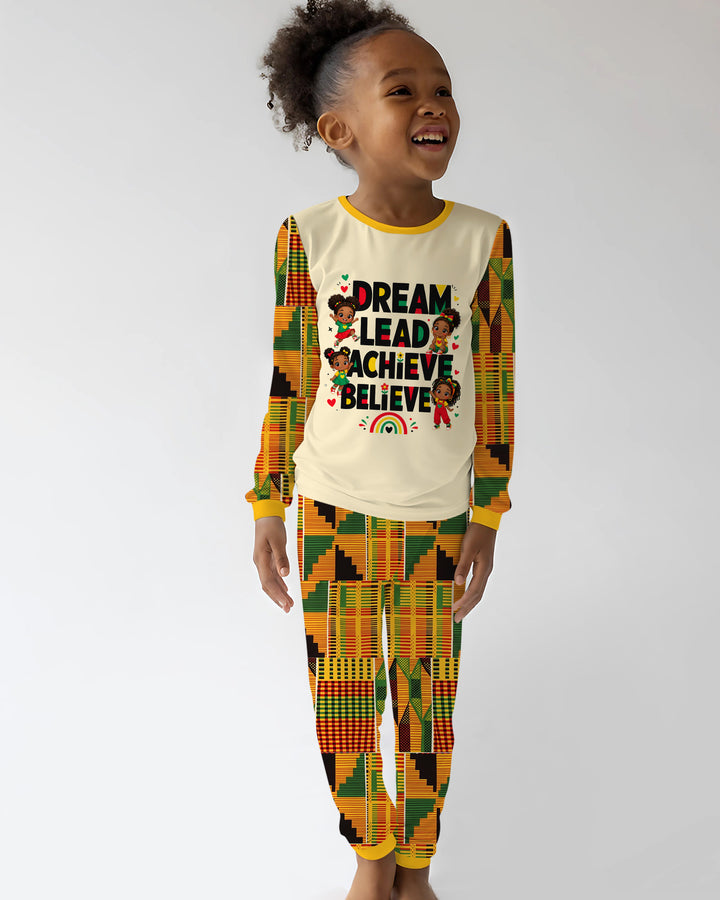 Black Girl Dream Lead Achieve Believe Bamboo Two Piece Long Sleeve Pajama Set