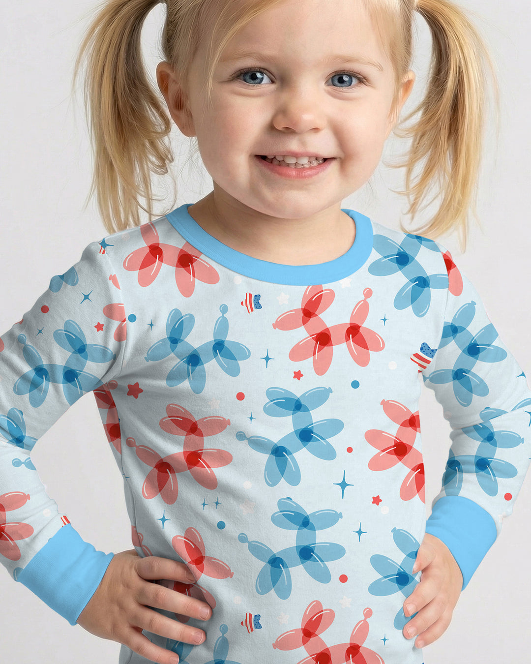 American Balloon Dog Party Bamboo Two Piece Long Sleeve Pajama Set