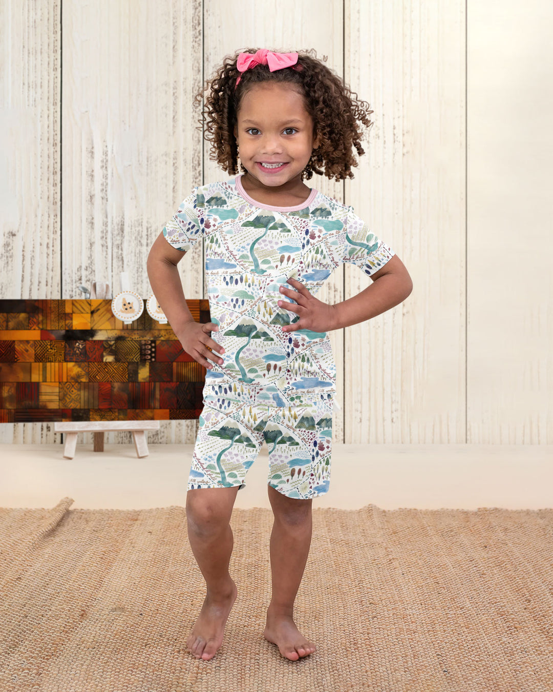 Whimsical Psalms 23 Map Bamboo Two Piece Short Sleeve Shorts Pajama Set