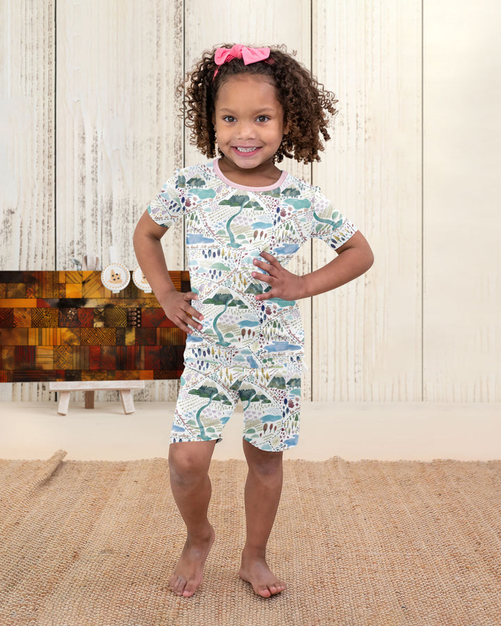 Whimsical Psalms 23 Map Bamboo Two Piece Short Sleeve Shorts Pajama Set