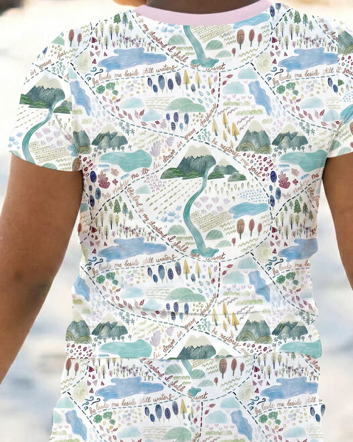 Whimsical Psalms 23 Map Two Piece Short Sleeve Pajama Set