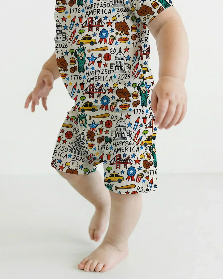 Doodle America 250th Anniversary Family Two Piece Short Sleeve Shorts Pajama Set