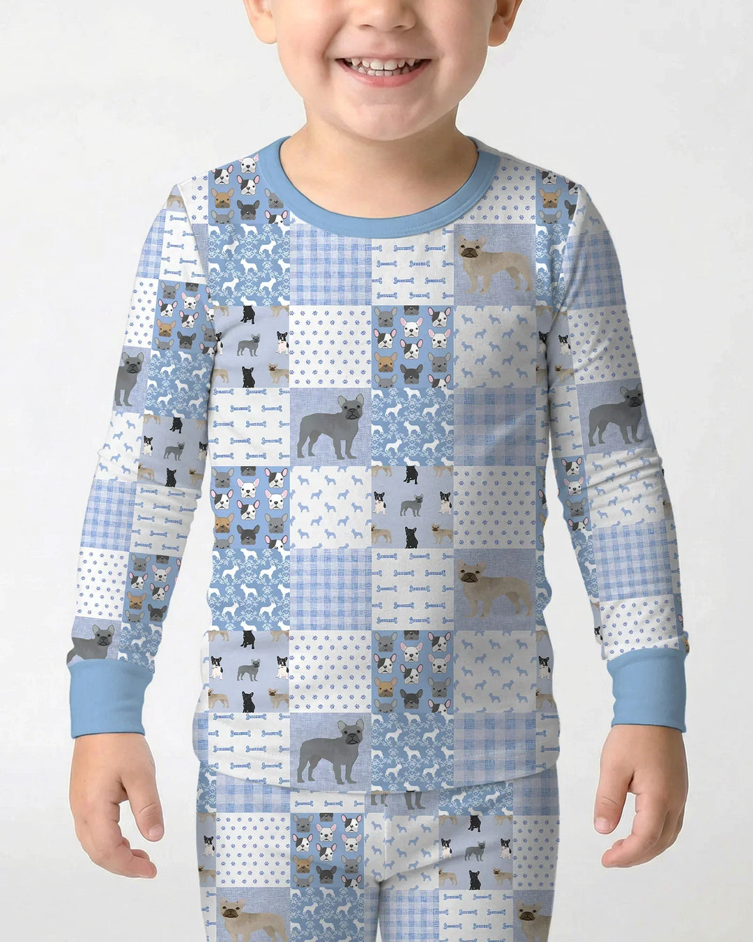 Frenchies Patchwork Family Matching Two Piece Long Sleeve Pajama Set