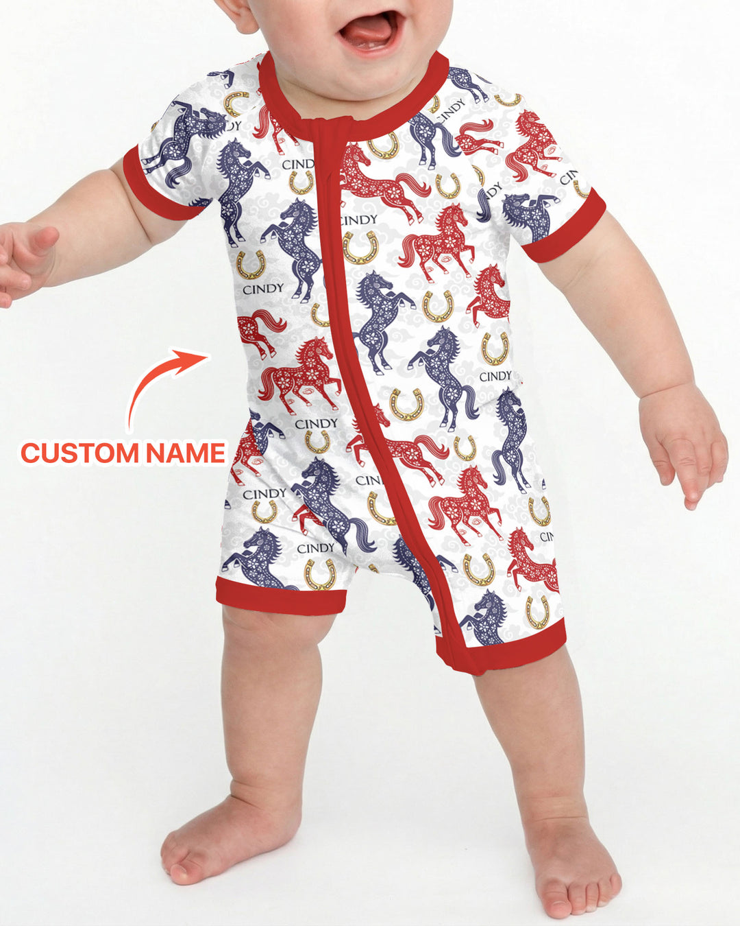 Custom Name Chinoiserie Horses Shorty Zippy