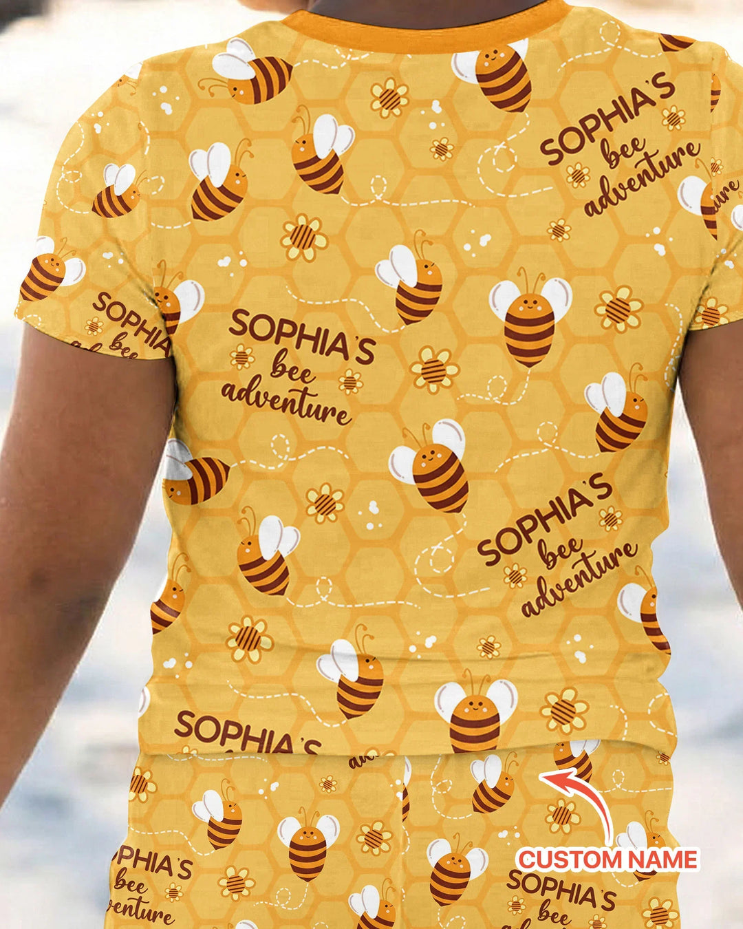 Custom Name Bee Back To School Bamboo Two Piece Short Sleeve Pajama Set