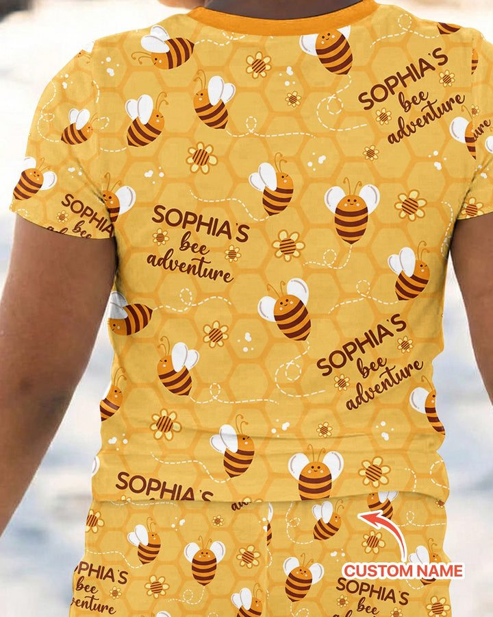 Custom Name Bee Back To School Bamboo Two Piece Short Sleeve Pajama Set