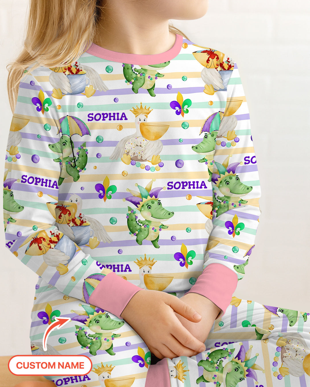 Happy Mardi Gras Adventure Family Matching Two Piece Long Sleeve Pajama Set
