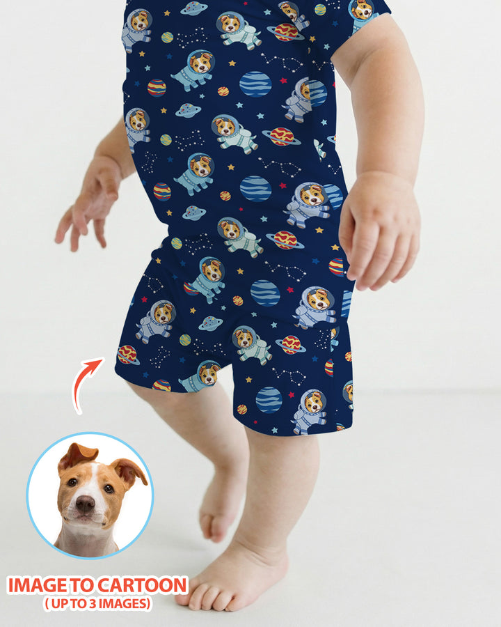 Astronaut Custom Pet Image Family Matching Bamboo Two Piece Short Sleeve Shorts Pajama Set