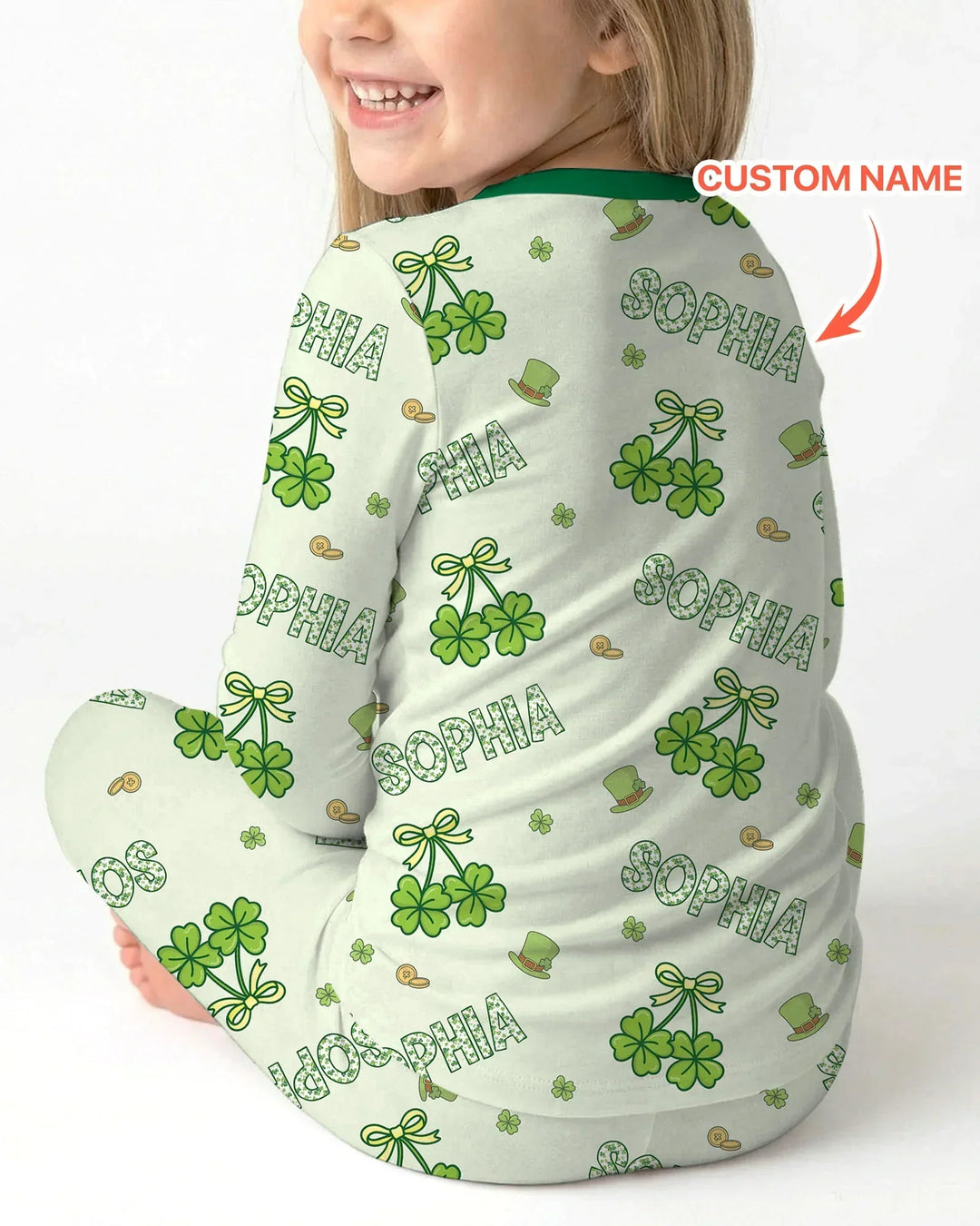 Custom Name Lucky Little Shamrock Two Piece Long Sleeve Pajama Set