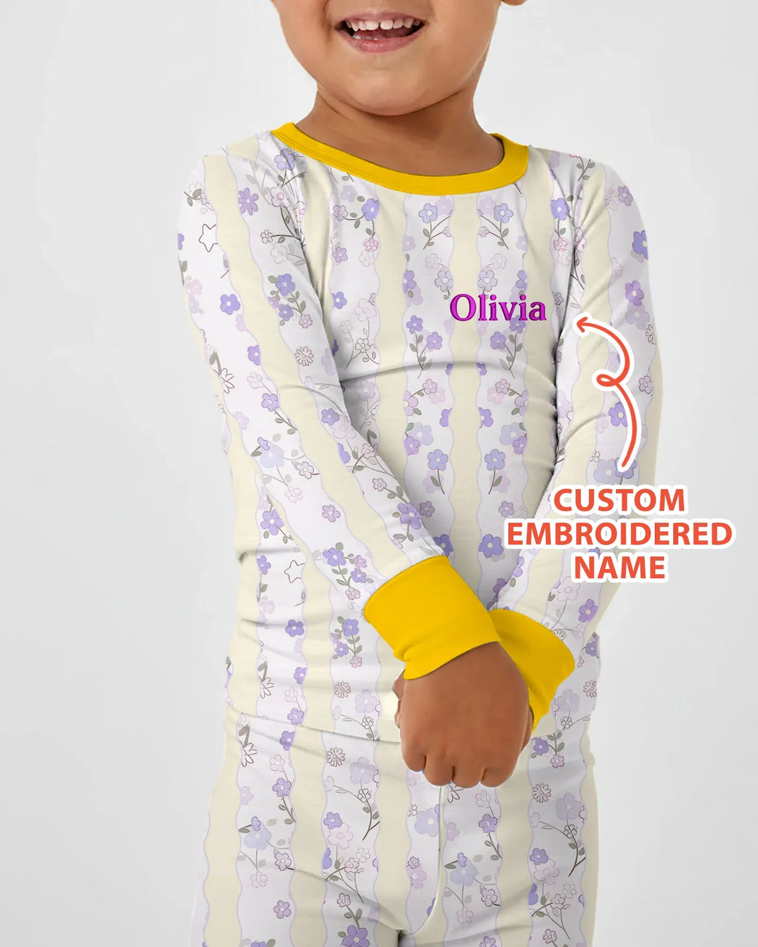 Custom Embroidered First Mother's Day Mommy And Me Bamboo Two Piece Long Sleeve Pajama Set