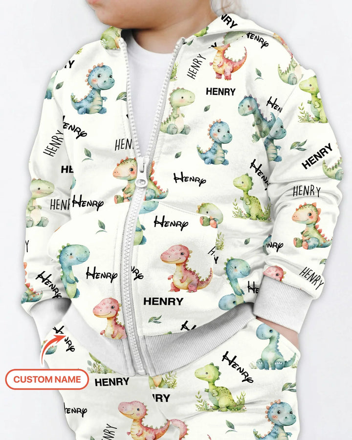 Dinosaur Custom Name Zip Hoodie