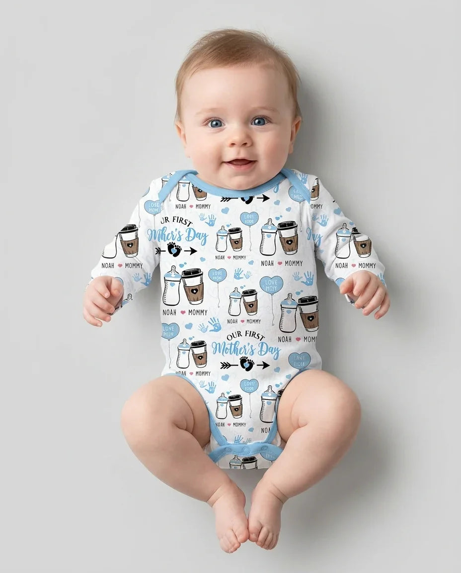 Custom Name First Mother's Day Drink Bamboo Bodysuit
