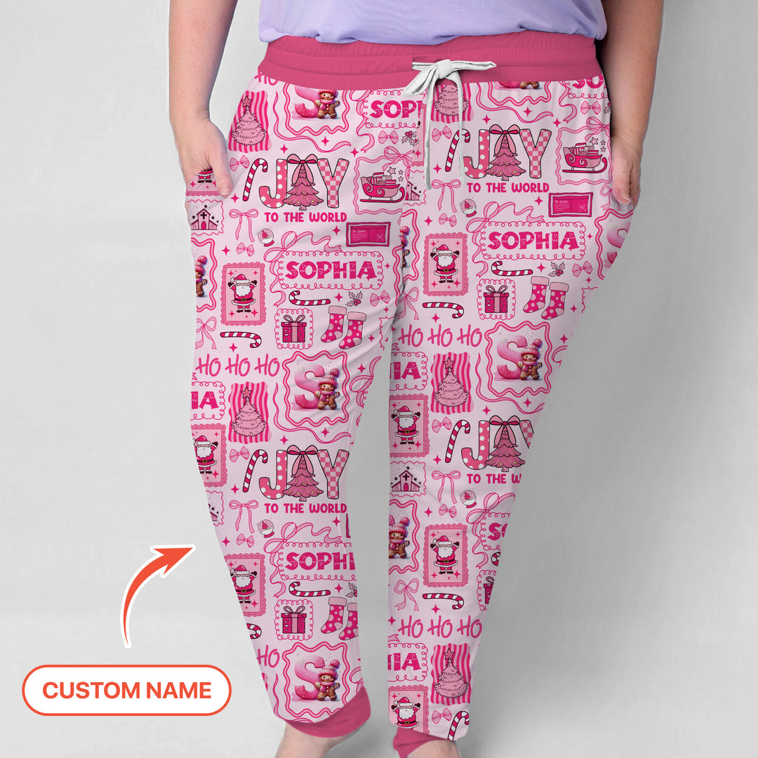 Custom Name Preppy Pink Christmas Women Pajama Set